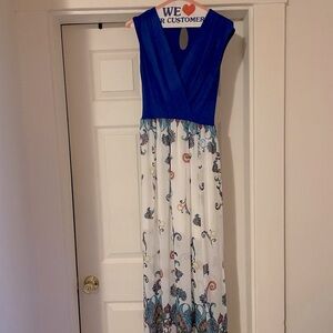 Gilli Blue and White Sleeveless Maxi Dress for Weddings